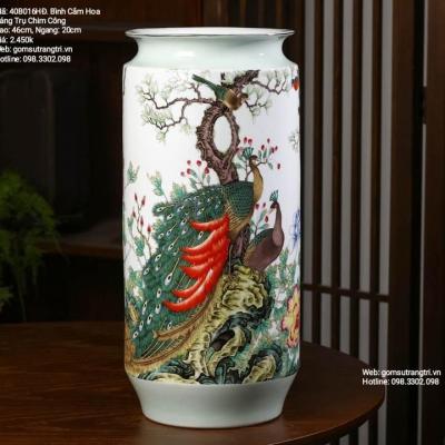 BÌNH CẮM HOA DÁNG TRỤ CHIM CÔNG